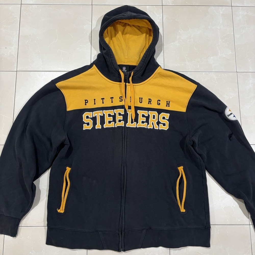 Vintage Pittsburgh Steelers Hoodie Sweatshirt Full Zip Men's L Black Y2K Flaw